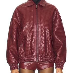 Leather-Look Quilted Burgundy Bomber JackeT LIONESS